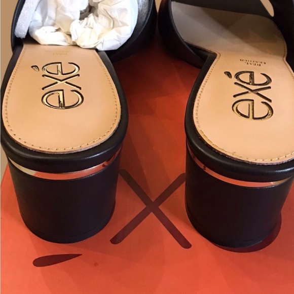 New in Box Exe Black Leather Women's Mules Sz 7.5 - Picture 5 of 8